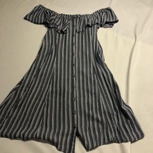 off the shoulder, button down dress